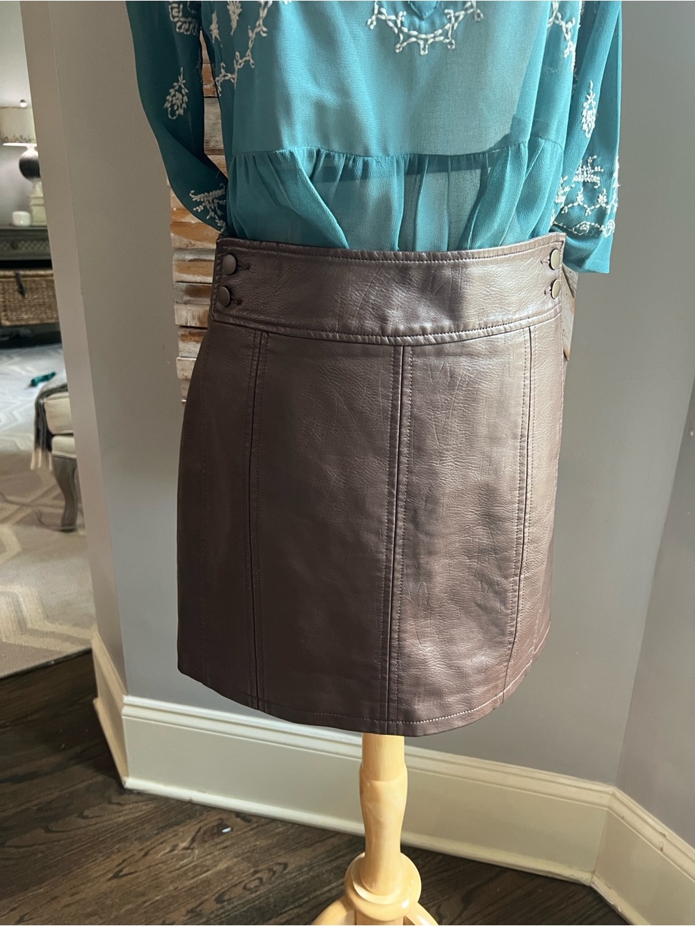 Free People Brown Leather Mini Skirt